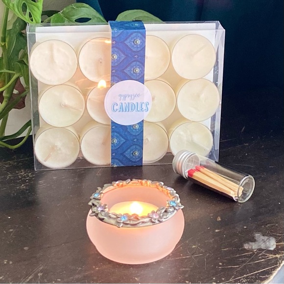 Partylite Floral Pewter Rhinestone Holder 12 Hand Poured Tea Light Soy Candles - Picture 4 of 4